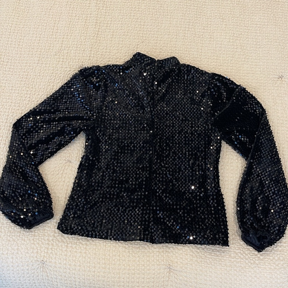 Sanctuary All Nighter Black Sequin Mock Neck Zipper Blouse Top Size M - Picture 6 of 6